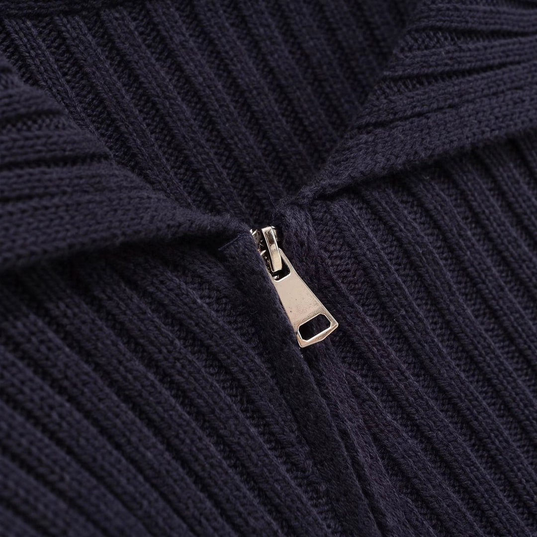 Damen Rippenstrickjacke mit großem Kragen und asymmetrischem Reißverschluss Drune
