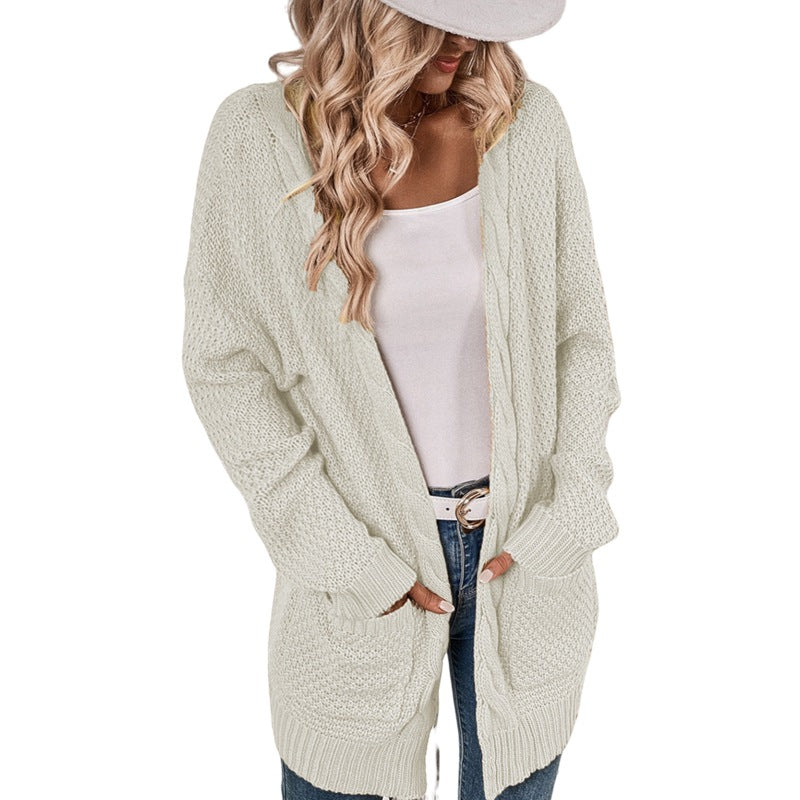 Damen lässige Strickjacke mit tiefen Taschen und knittrigem Design Drune