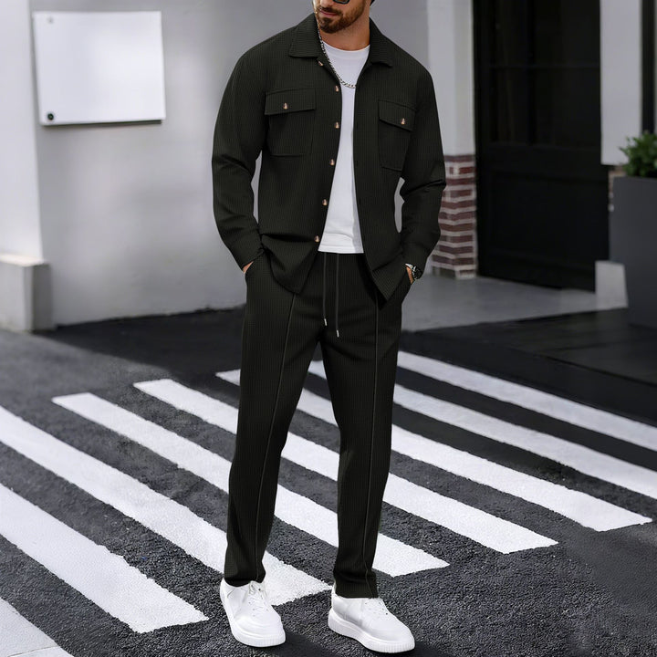 Herren modisches Freizeit-Set mit strukturierter Jacke und bequemen Hosen Drune