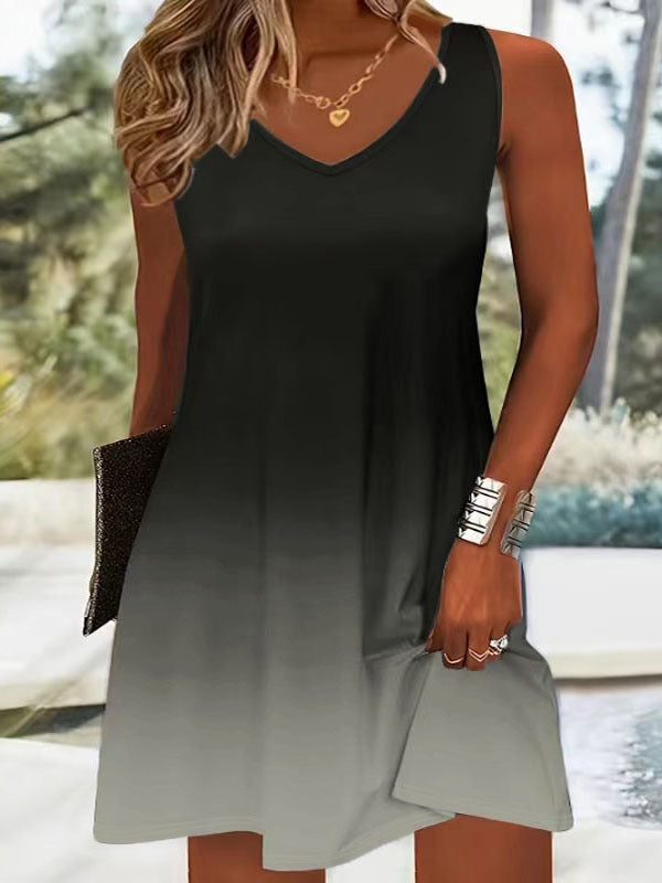 Damen Sommerliches V-Ausschnitt Kleid im modischen Ombre-Design Drune