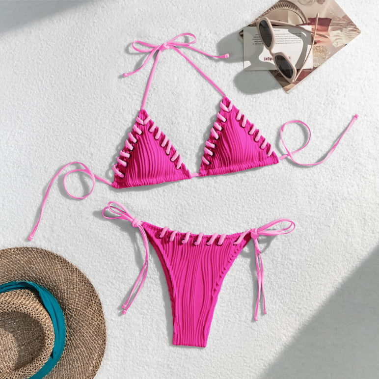 Damen Triangel-Bikini mit kontrastierenden Schnürdetails Drune