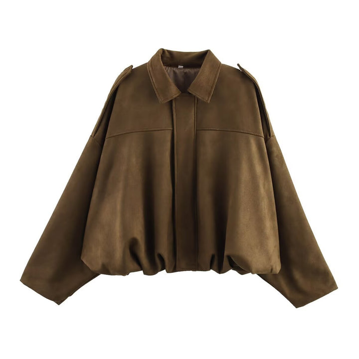 Damen nan Oversize-Kurzjacke mit Ballon-Saum, Schulterpatten und verdeckter Frontleiste Drune