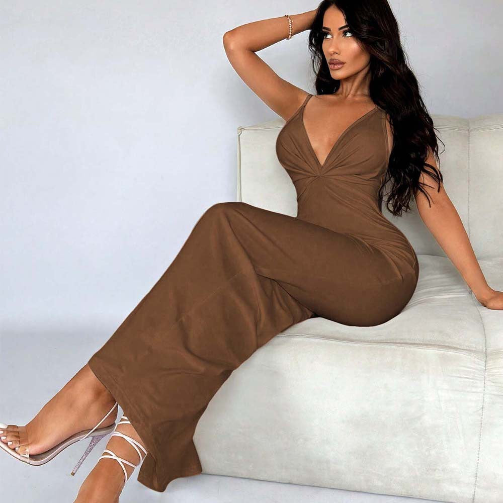 Damen Maxikleid mit tiefem V-Ausschnitt und schmalem Schnitt Drune