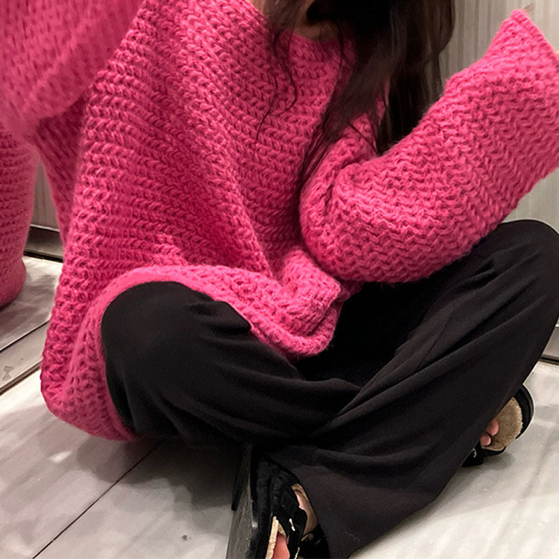 Damen Grobstrickpullover mit weitem Schnitt und lässigem Stil Drune