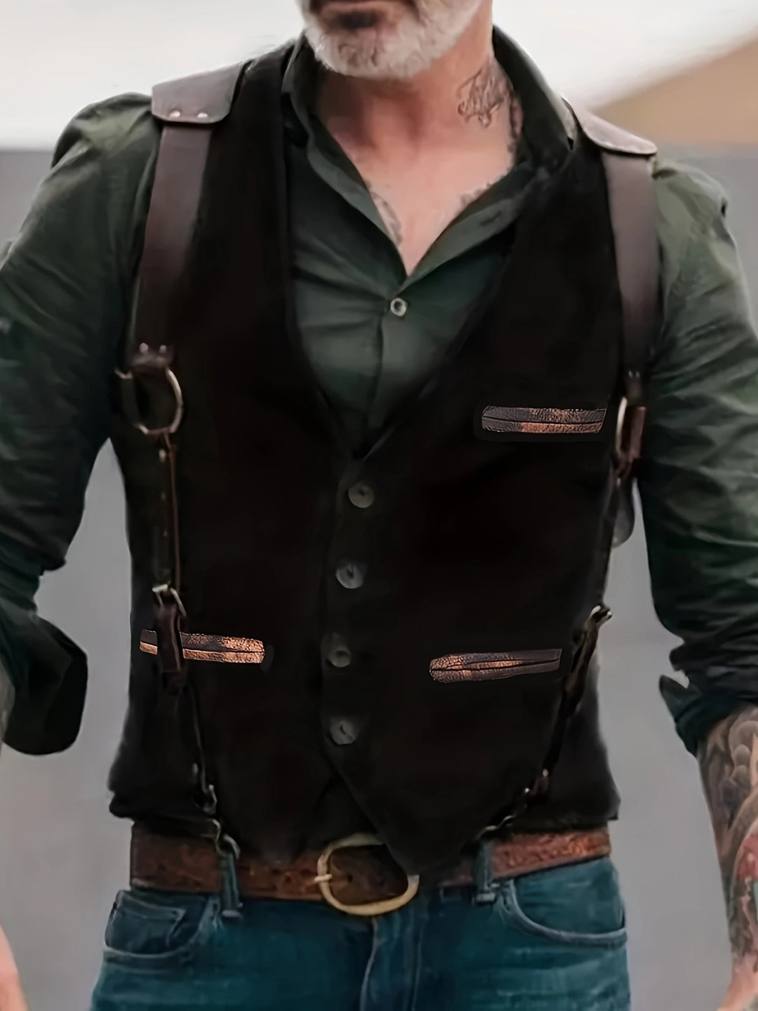 Herren stylische Weste mit Lederakzenten und praktischen Taschen Drune