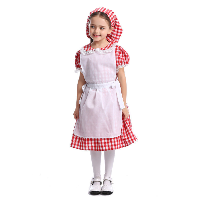 Damen nan traditionelles Bauernmädchenkleid mit Spitzenschürze und Kapuze Drune