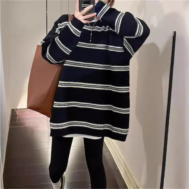 Damen Großer Strickpullover mit maritimen Streifen Drune