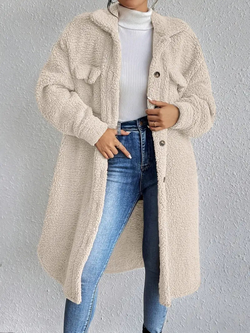 Damen Weiche und gemütliche Teddyjacke im Long-Format Drune