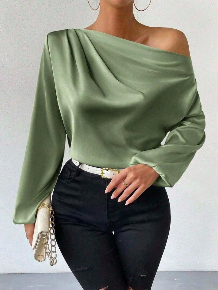 Damen Satin-Oberteil mit asymmetrischem Ausschnitt und fließendem Schnitt Drune