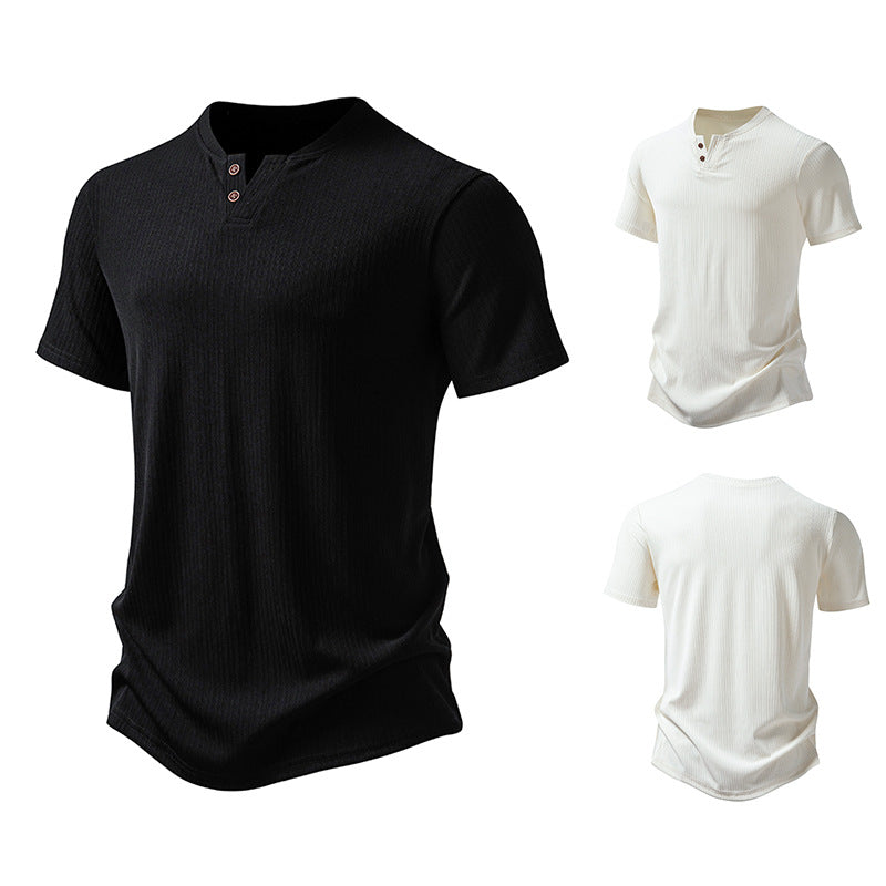 Herren hochwertiges Kurzarm-Henley-Shirt aus strukturiertem Material Drune