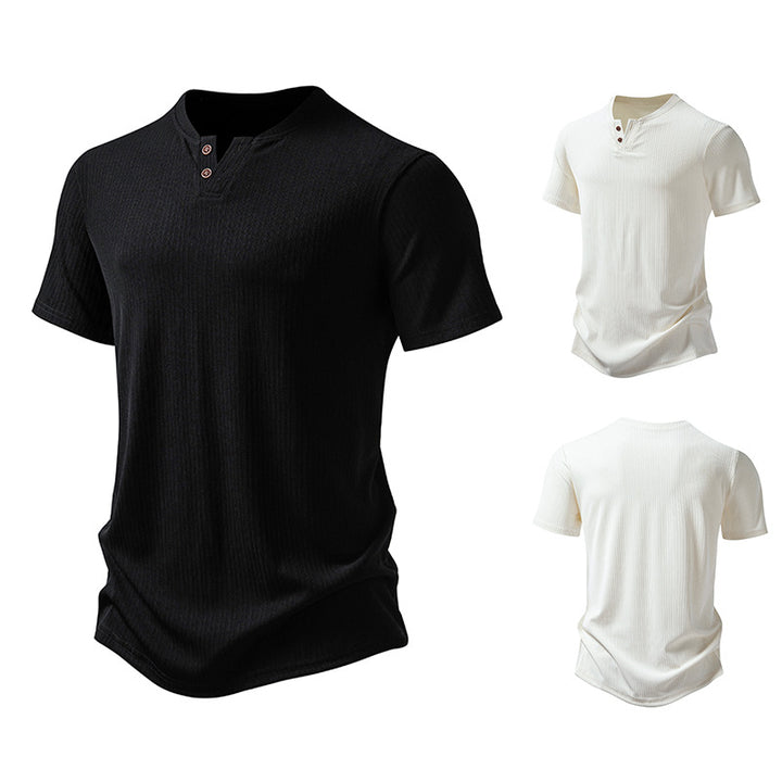 Herren hochwertiges Kurzarm-Henley-Shirt aus strukturiertem Material Drune