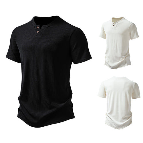 Herren hochwertiges Kurzarm-Henley-Shirt aus strukturiertem Material Drune