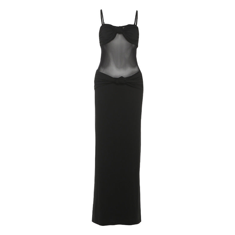 Damen Elegantes Maxikleid mit raffinierten Knotendetails und durchscheinendem Obermaterial Drune
