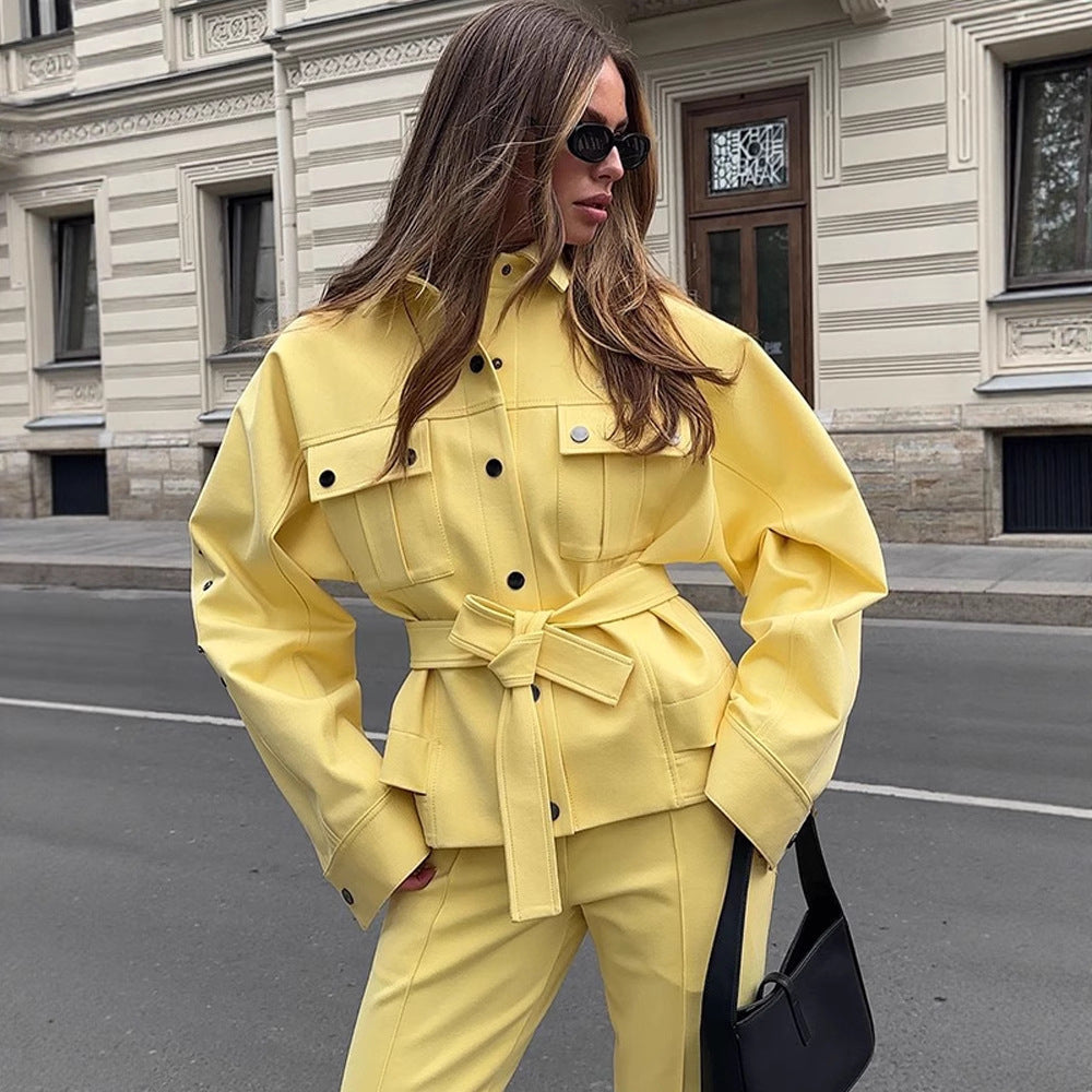 Damen modische Oversized Jacke und Pants Set Drune