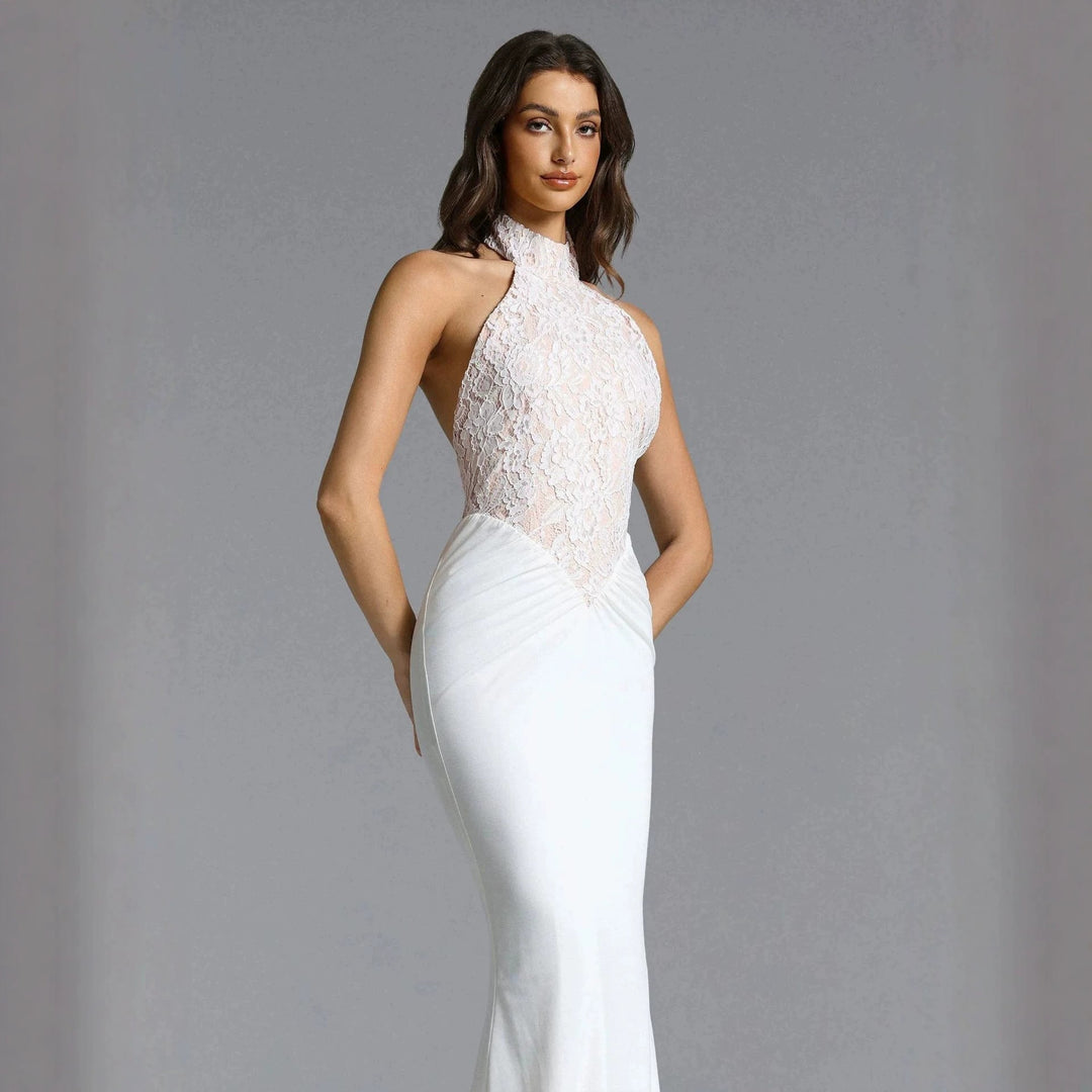 Damen Elegantes Bodenkonturen-Abendkleid mit Spitzenoberteil Drune