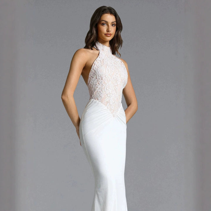 Damen Elegantes Bodenkonturen-Abendkleid mit Spitzenoberteil Drune