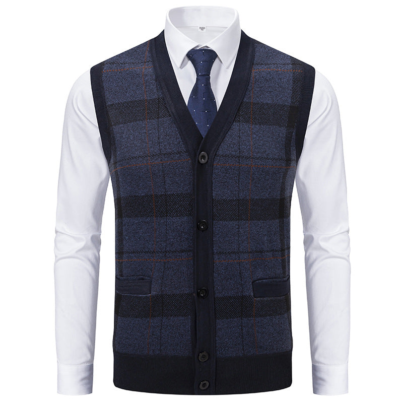 Herren elegante Strickjacke mit modernem Karomuster Drune