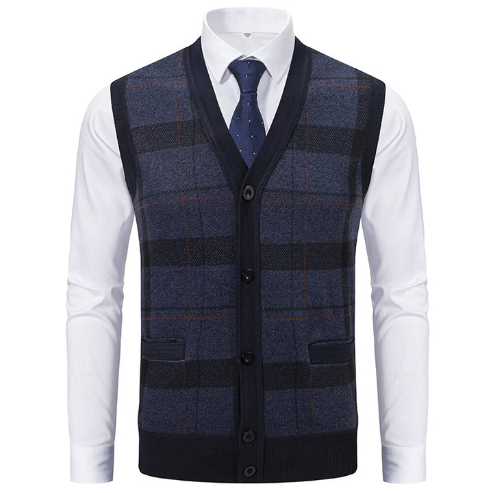 Herren elegante Strickjacke mit modernem Karomuster Drune