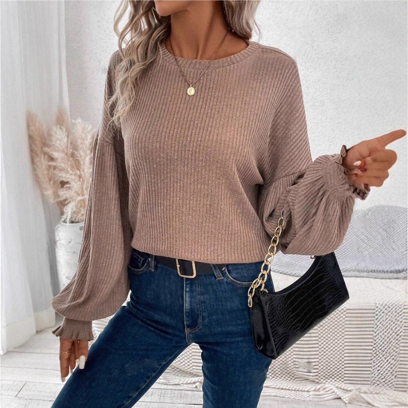 Damen lässiger Pullover mit eleganten Ballonärmeln Drune