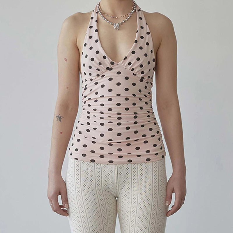 Damen Spaghetti-Trägertop mit Rüschen und verspieltem Punkte-Design Drune