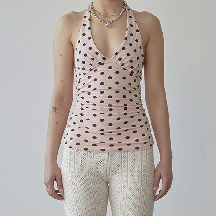 Damen Spaghetti-Trägertop mit Rüschen und verspieltem Punkte-Design Drune