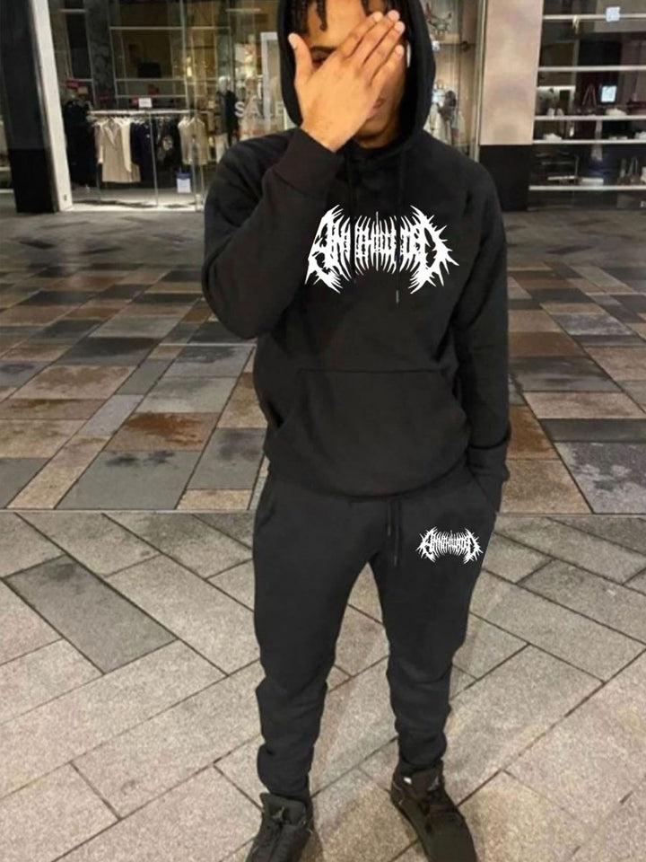 Herren Kapuzenpullover und Jogginghose Set mit auffälligem Grafikdesign Drune