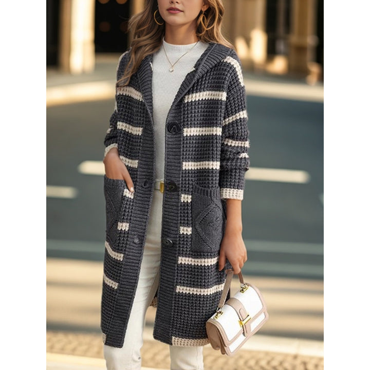 Damen Strickmantel mit Kapuze und Taschen Drune