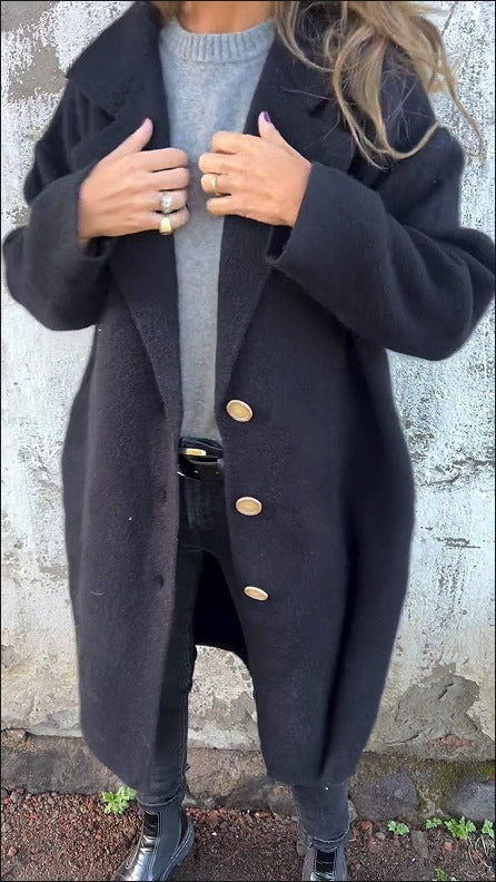 Damen Übergangsjacke mit weitem Schnitt und eleganten Knopfdetails Drune