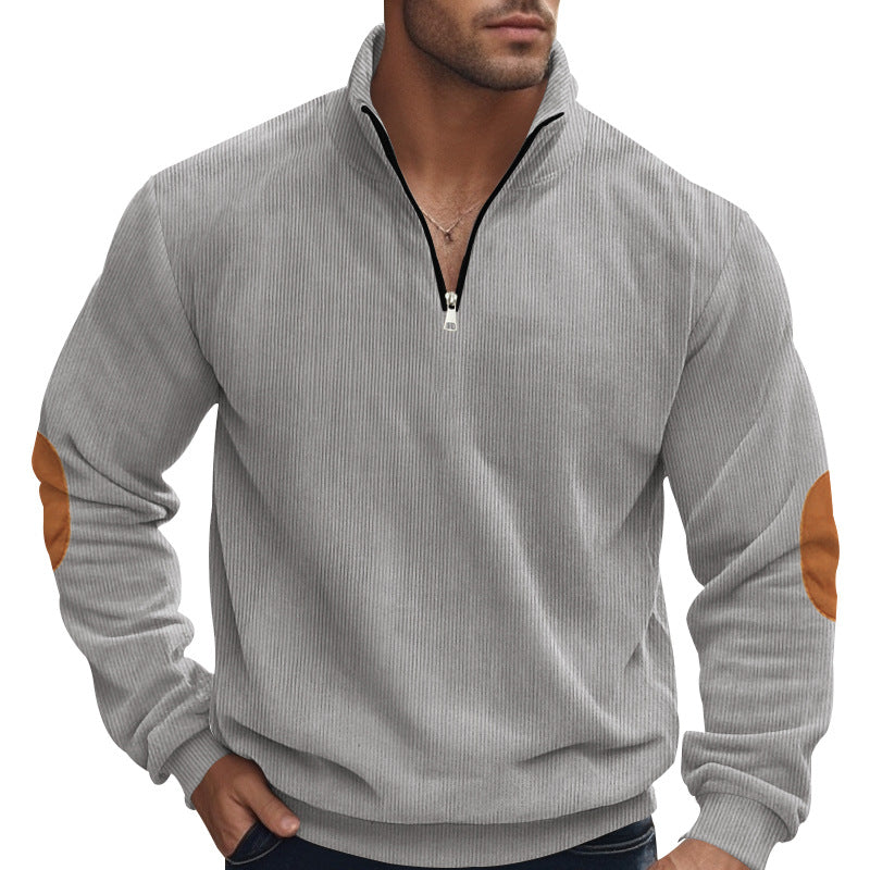 Herren nan Troyer-Halbfleecepullover mit Rippstruktur, elastischen Bündchen und Kontrast-Ellenbogenpatches Drune