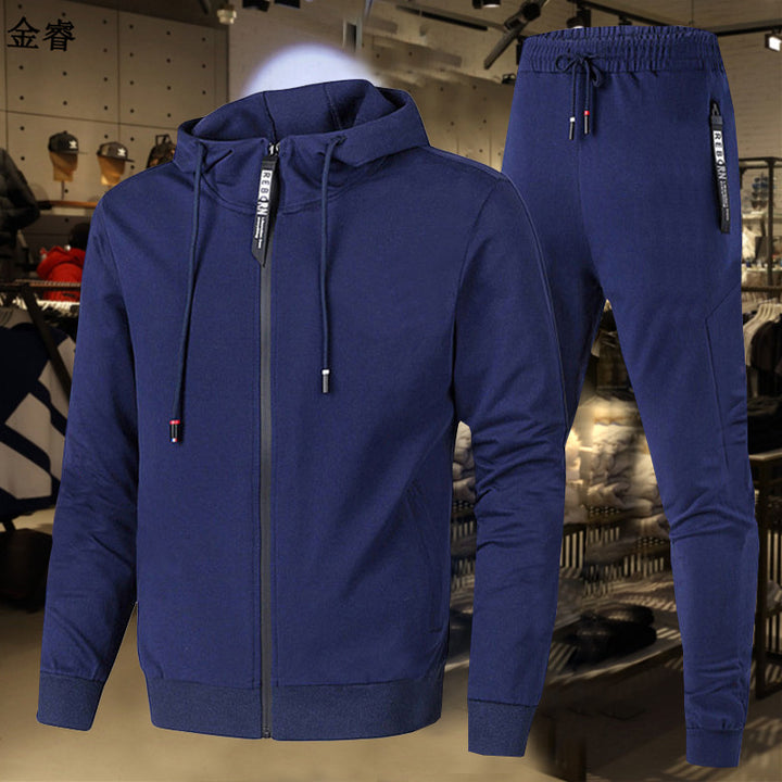 Herren nan zweiteiliges Trainingsset mit durchgehendem Reißverschluss Hoodie, Kordelzug und schmal zulaufender Jogginghose Drune