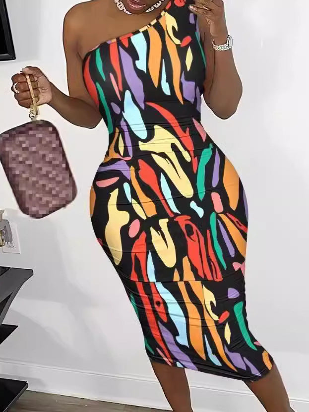 Damen Figurumspielendes Kleid mit eindrucksvollem Grafikmuster und asymmetrischem Schnitt Drune