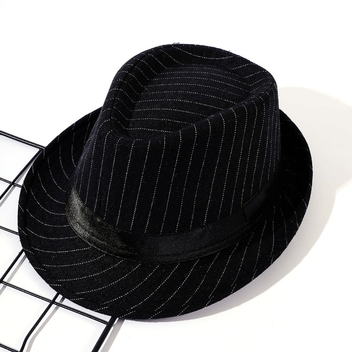 Damen eleganter Fedora-Hut mit gestreiftem Design und modischem Samtband Drune