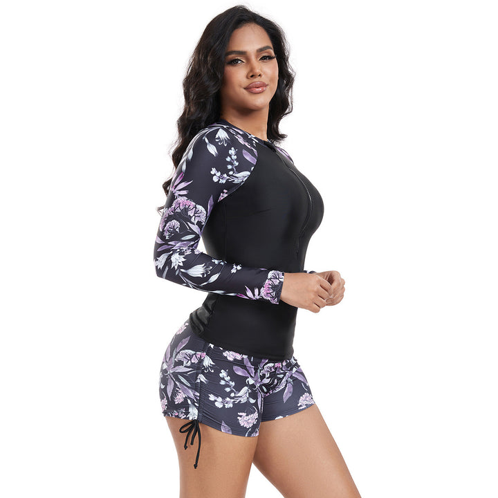 Damen Langarm Rashguard mit modischem floralem Design Drune