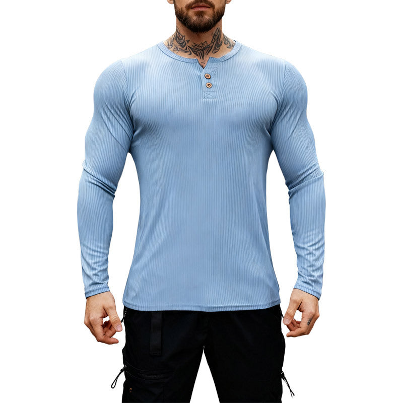 Herren nan geripptes Langarm-Henleyshirt mit flacher Knopfleiste und körperbetonter Stretch-Passform Drune