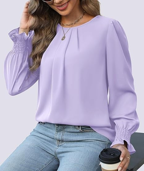 Damen elegante Bluse mit Puffärmeln Drune