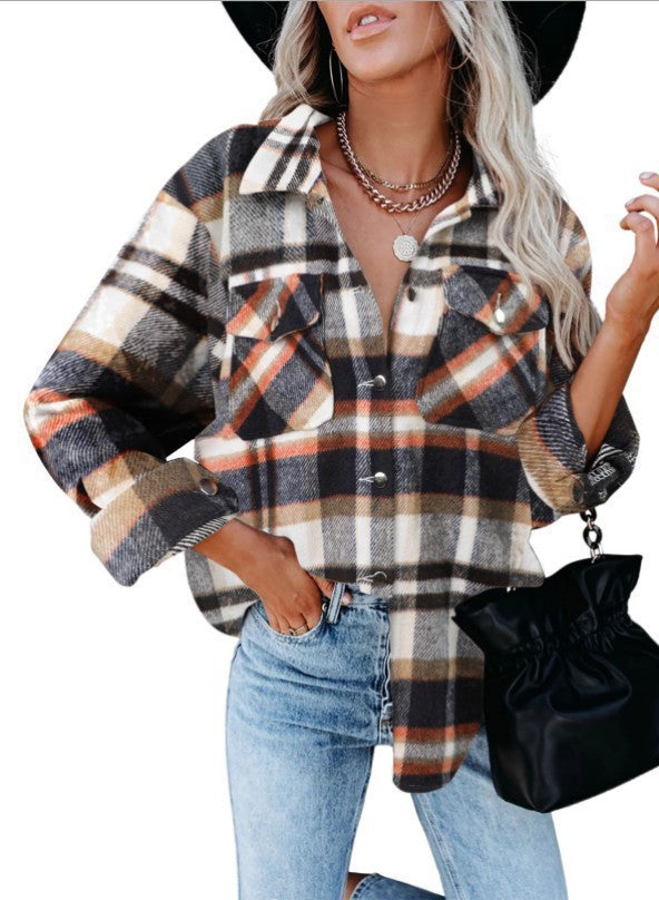 Damen Karierte Flanellbluse mit praktischen Brusttaschen und lässigem Schnitt Drune