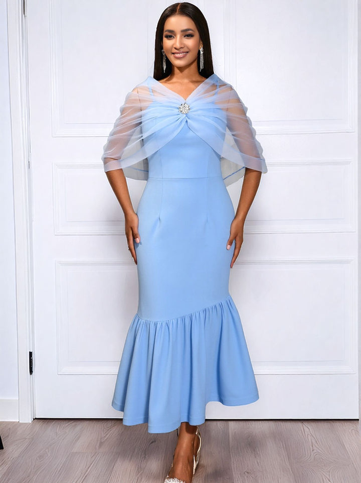 Damen elegantes Midikleid mit transparenter Überwurfjacke Drune