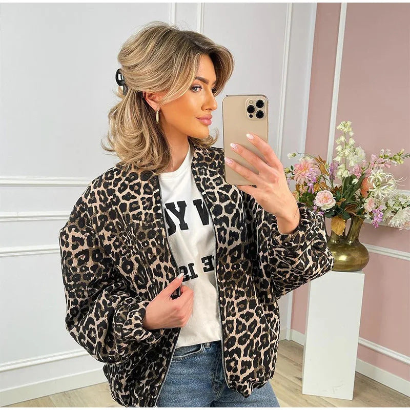 Damen Modische Steppjacke im modernen Leopardenmuster Drune
