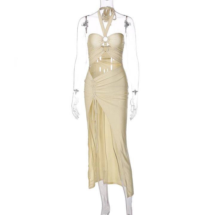 Damen elegantes Maxikleid mit Halterneck und raffiniertem Design Drune