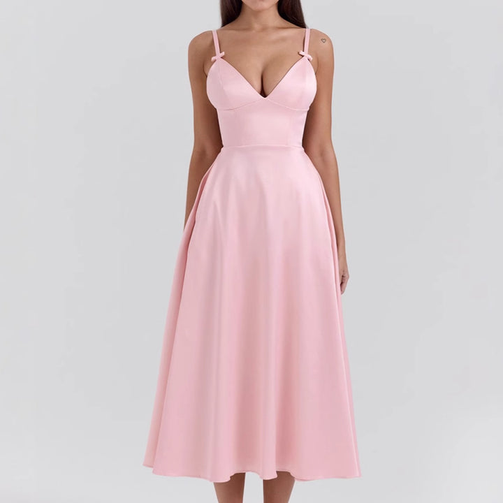Damen Maxi-Kleid mit elegantem V-Ausschnitt und fließendem Rock Drune