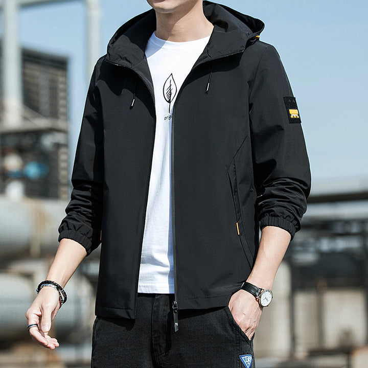 Herren sportliche Windjacke mit praktischem Reißverschluss und verstellbarer Kapuze Drune