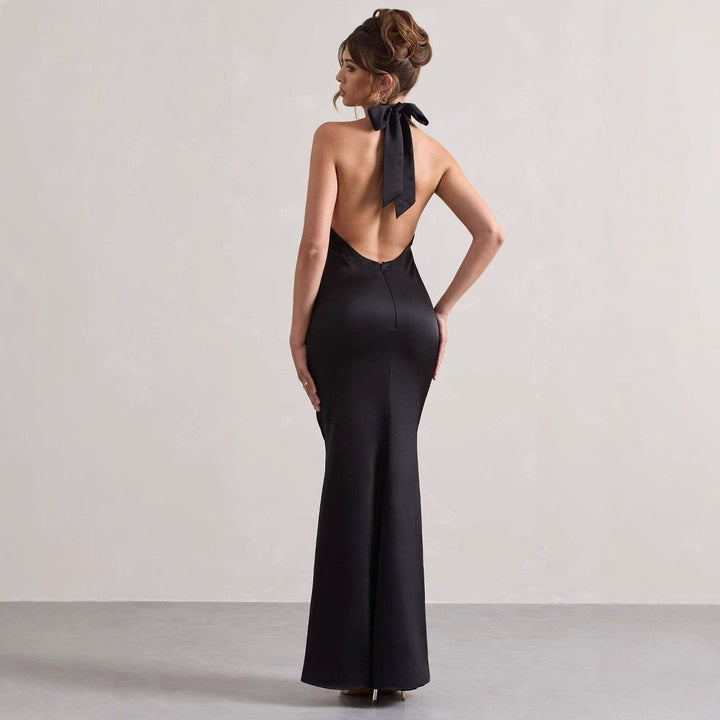 Damen Elegantes Abendkleid mit schmalem Schnitt und Nackenband Drune