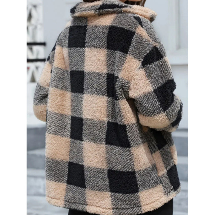 Damen kuschelige Plüschjacke mit Karomuster Drune
