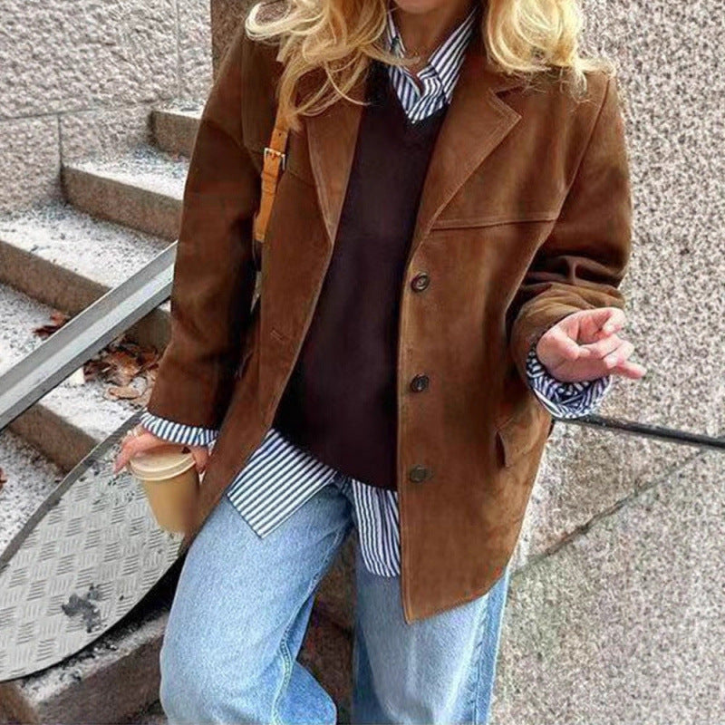Damen klassische Blazerjacke aus weichem Material mit aufgesetzten Taschen Drune