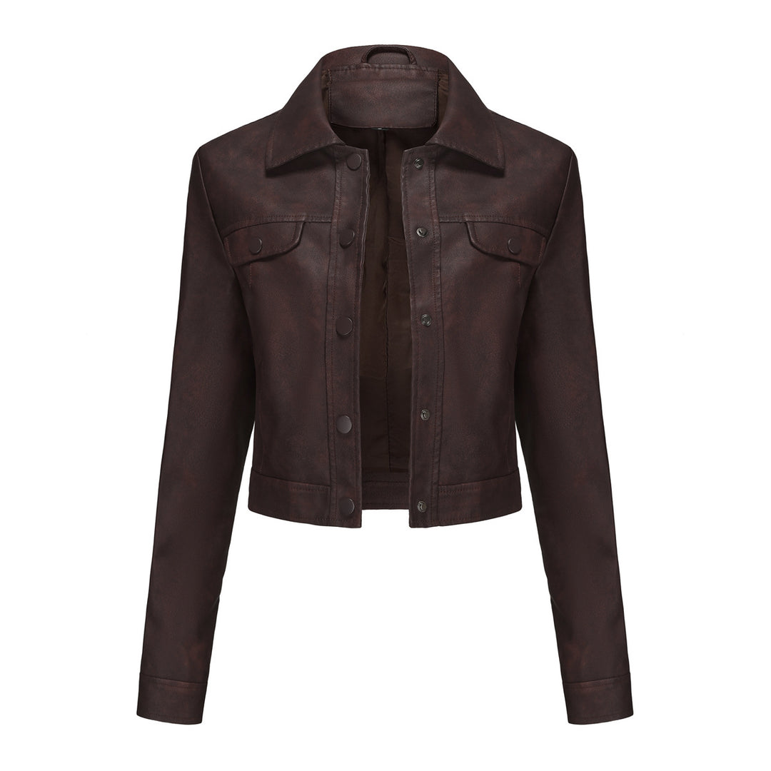 Damen modische kurz geschnittene Lederjacke Drune