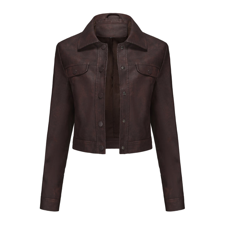 Damen modische kurz geschnittene Lederjacke Drune
