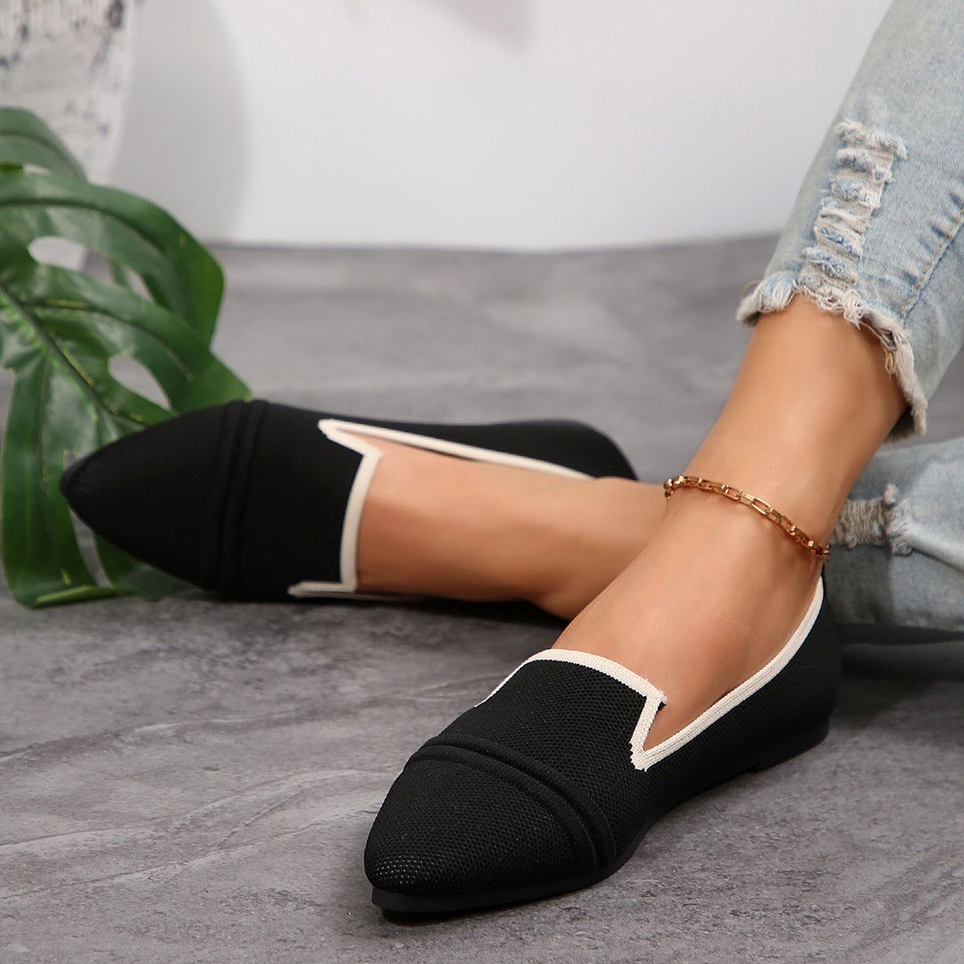 Damen  elegante flache Slipper-Loafer mit spitzer Zehenpartie Strickoptik und gepolsterter Innensohle Drune