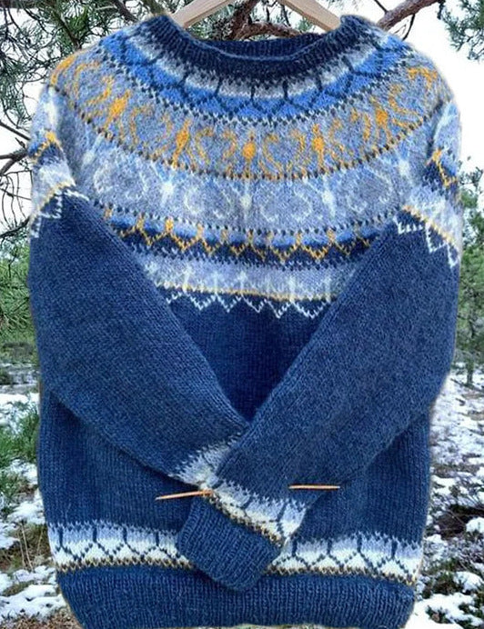 Damen nan Norwegerpullover aus Wollmix mit Rundhalsausschnitt und traditionellem Fair-Isle-Yoke Drune
