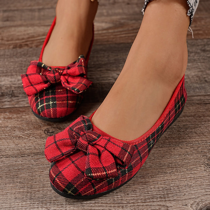 Damen  karierter Ballerina Slipper mit dekorativer Schleife und gepolstertem Komfortfußbett Drune