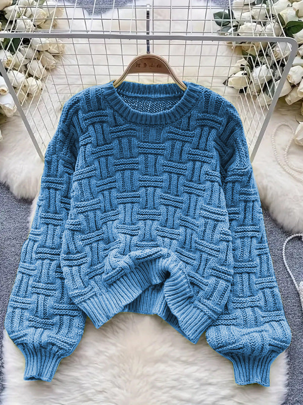 Damen Grobstrickpullover mit strukturiertem Muster und weitem Rundhalsausschnitt Drune